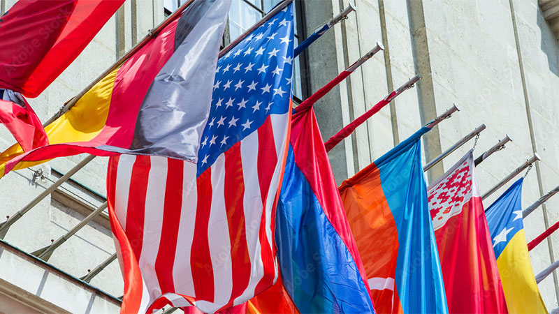 A photo of various countries' flags.